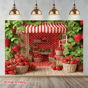 1 piece 2d flat print strawberry market art photography background _ polyester fabric, perfect for home, yard, studio, for bold vintage and product display photo props, garden balcony