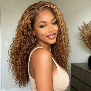 Glueless 13x6 Lace Front Honey Blonde Highlight Water Wave Wig 180% Density Human Hair For Black Women #summerwins