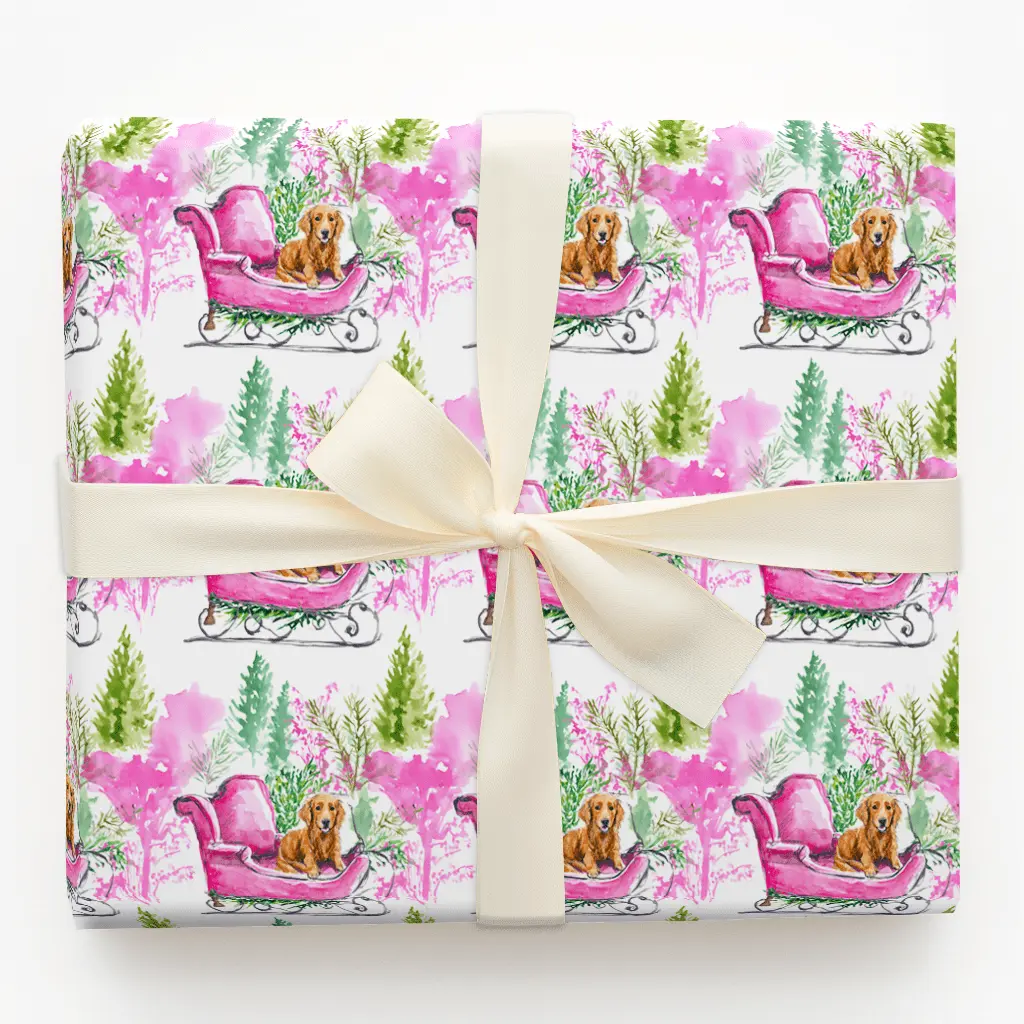 Dachshund Pink SleighWrap Wrapping, Holiday Gift Wrap Wrap Elegant Gift Wrap Wrapping Paper Seasonal, Gift Warp, floral wrapping paper
