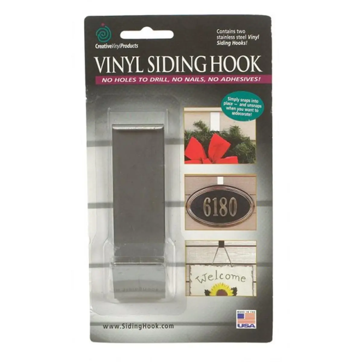 212 MAIN Stainless Steel Vinyl Siding Hooks (VSH05, 2 Pieces) - 12lb Capacity Outdoor Hooks for Christmas Decorations, Christmas Ornaments, Ornaments Christmas