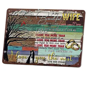 Aluminium Decorative Plaque - 12x8 in Home Signboard, Romantic Husband-to-Wife Gift, Retro Rustic Home Wall Decor, Anniversary Gift for Wife