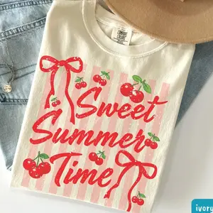 Retro Sweet Summer Time T-Shirt Beach Shirt Funny Summer Cherry Shirt Summer Vibes Shirt Vacay Life Distressed Tee