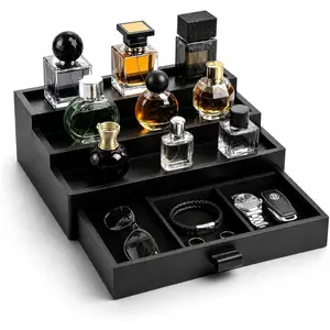Cologne Organizer for Men, Cologne Stand, 3 Tier Perfume Organizer with Drawer and Hidden, Room Decor for Men, Black Cologne Shelf, Mens Bedroom, Gifts for Mens