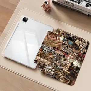 Trendy Leopard Print Retro Y2K Aesthetic Tablet Case with Transparent Acrylic Y-Fold Stand,Anti-Drop Scratch-Resistant,Transparent Acrylic Back,Fits iPad 7.9/8.3/10.2/10.5/10.9/11/12.9 13 inch,Shock-resistant Full Cover Ideal for Office