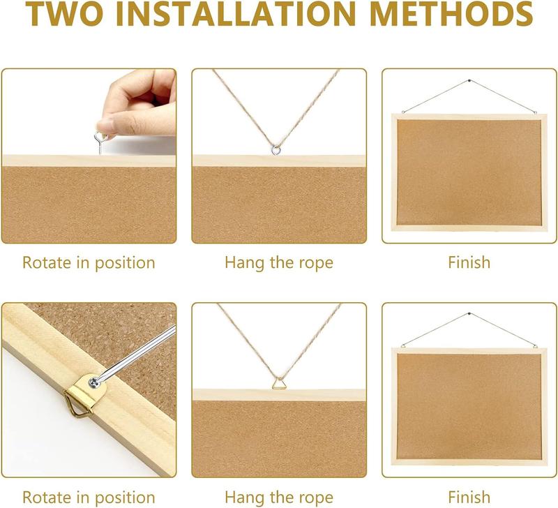 Cork Board Bulletin Board, 15.7"X 12" pin Boards for Walls, Oak Wood Finish Frame, Wall Mounted Cork Board for Office Home and School(Pins, Eye Bolts, gaskets, Screws)