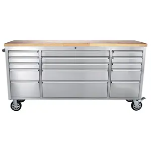 72 Inch Rolling Tool Chest with 15 Drawers, Stainless Steel Tool Cabinet with Drawer Liner, Locking System, 4 Lockable Wheels, Moblie Tool Box for Garage, Workshop, Silver