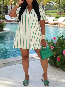 Women's Striped Shirt Dress, Comfortable Summer Essential, Casual Vacation Style, Ladies' Leisure Wear, Perfect for Travel