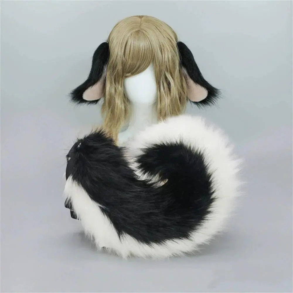 2Pcs/set Shepherd Dog Ear Hairband Tail Shiba Lnu Ear Plush Dog Role Play Cos Pet Puppy Ear Tail Halloween Costume Accessories