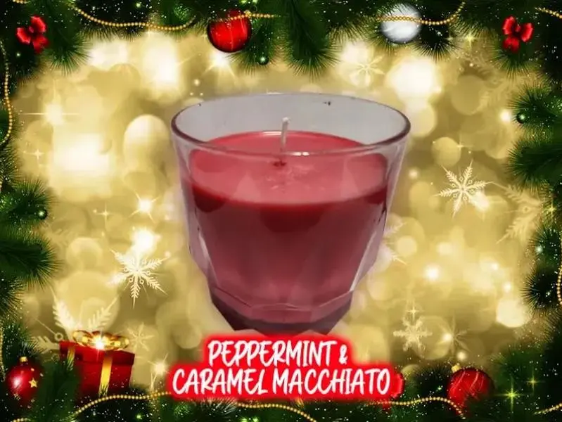 Peppermint & Caramel Macchiato Scented Candle in Crystal Glass