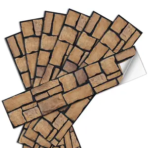 7-Piece Peel & Stick Realistic Stone Texture Wall Stickers, Removable Textured Contact Paper for Fireplace Kitchen Home Decor, 21cm X 100cm