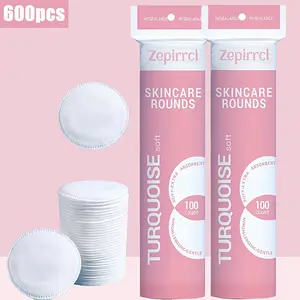 600pcs disposable high-quality round makeup remover puffs, soft and skin-friendly, suitable for all skin types, facial makeup, cleaning, and care tools, portable package, 6*6cm