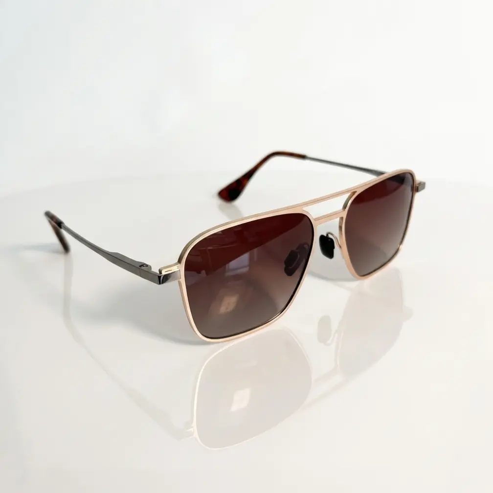 Retro Double Bridge Aviator Sunglasses, Unisex Gold-Silver Alloy Frame with Curved Tortoiseshell Temple Ends, Brown Gradient UV400 Glare Block Lenses for Driving, Glare Block Women's Sunglasses, Unisex Names