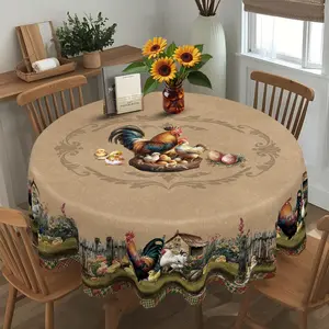 EastJia Made in USA Vintage Farmhouse Rooster Rectangle Tablecloth, Chicken & Farm Pattern, Washable Reusable Polyester, Ideal for Indoor Outdoor Gatherings, Holiday Decor