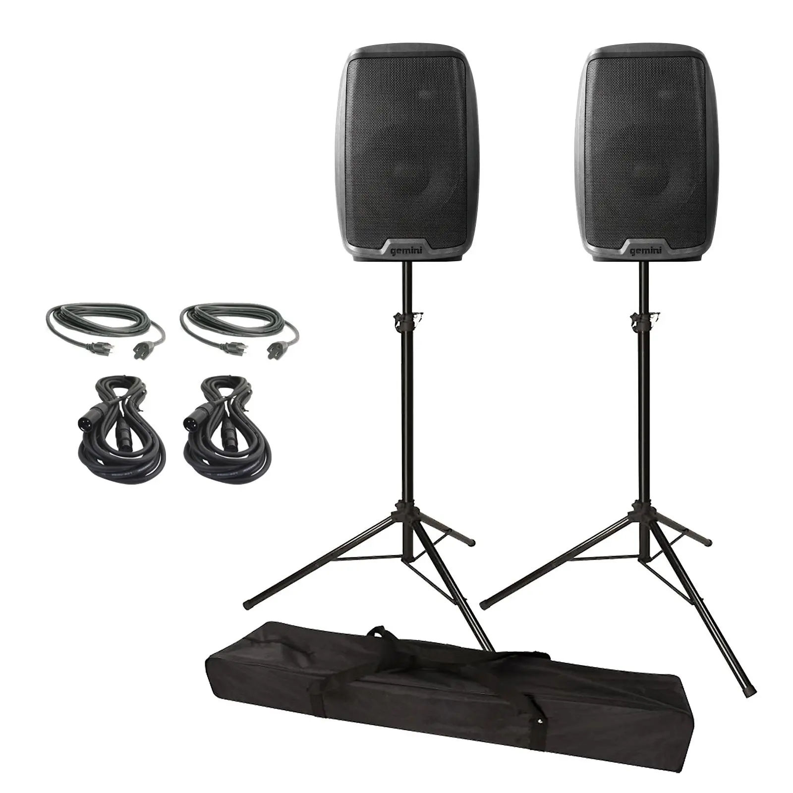 (2) Gemini AS-2115BT Active Bluetooth 15" Loudspeakers with Cables and Stands Package