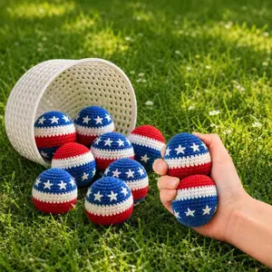 Patriotic 4th of July Hacky Sack Handmade Crochet Footbags, Knitted Kick Balls for Kids & Adults (Random 1pcs)