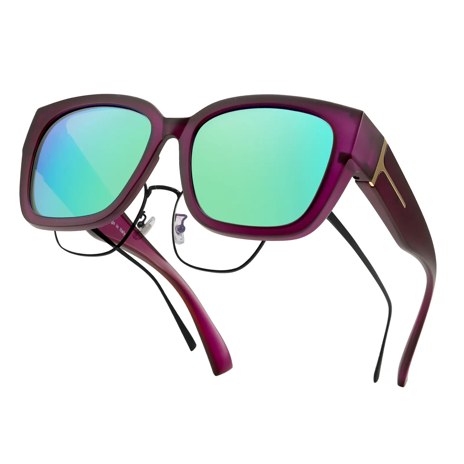 Matte Purple Frame Green Mirrored L