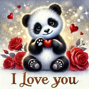 Valentine 5D Diamond Painting Kits for Adults, Panda Diamond Art Kits for Adults Beginner, DIY Full Drill Gem Art Paint by Diamonds Dots Crafts Kits for Home Decor 13.7x13.7Inch
