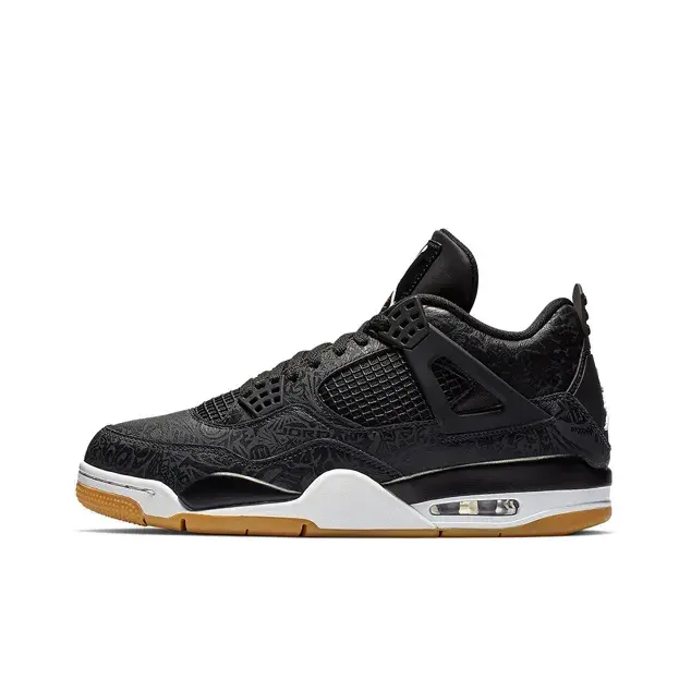 Black embossed leather mesh white gum sole high-top air cushion basketball sneakers, unisex retro street platform casual trainers