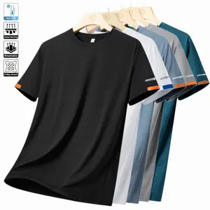 Men’s Ice Silk Fiber Quick-Dry Sports T-Shirt – Moisture-wicking, breathable, stretchy fabric; lightweight and cool short-sleeve striped design suitable for the gym, summer sports, and casual wear—an ideal gift for fitness enthusiasts