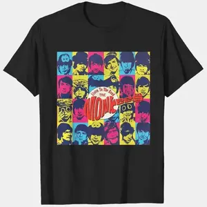 Retro The Monkees Band Member Graphic Print T Shirt Black Men Casual Rock Music Streetwear Daily Short Sleeve Top