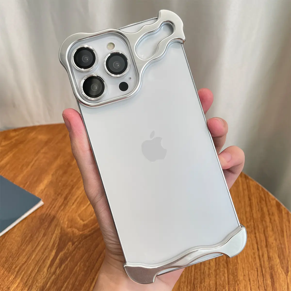 Metal special-shaped true edgeless case for iPhone 13 -15 black set (lens sticker + alcohol bag + extra set of glue + packaging box)