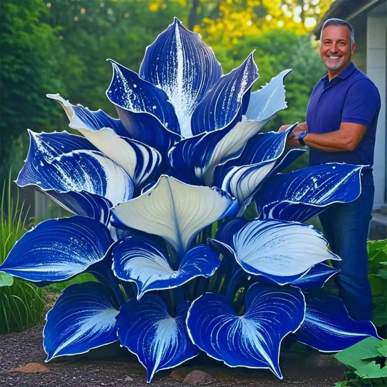 Blue and White Giant Hosta Seeds (700+ Pcs) - Perennial Shade Garden Supplies, Non-GMO Healthy Plants for Outdoor Gardens, Easy Gardening for Beginners and Experienced Gardeners, Growable in Pots or Soil