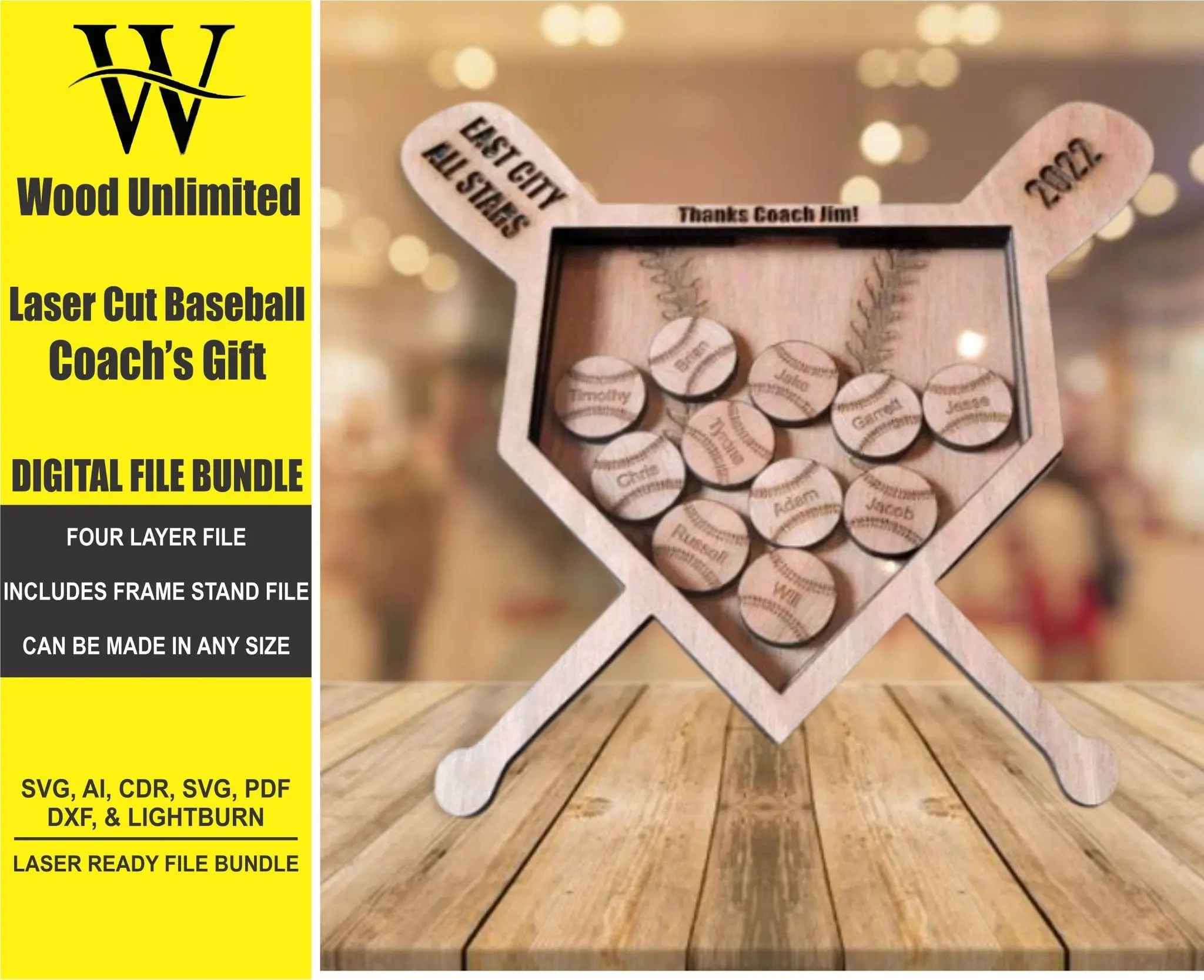 Laser Cut Coach's Gift - Baseball Laser File Bundle - Glowforge Ready File, Lightburn - Omtech - CO2 Lasers File |  Digital File Bundle