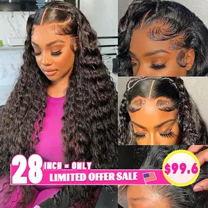 [Clearance Sale] Bling Hair 13x4 13x6 HD Lace Wig Water Wave Human Hair Lace Frontal Wigs HD Lace Human Hair Wigs 180 Density PrePlucked Brazilian Deep Wave Lace Frontal Wig 14-40 inch Plucked & Bleached Human Hair Lace Wig For Women Outdoorfun Deals Now