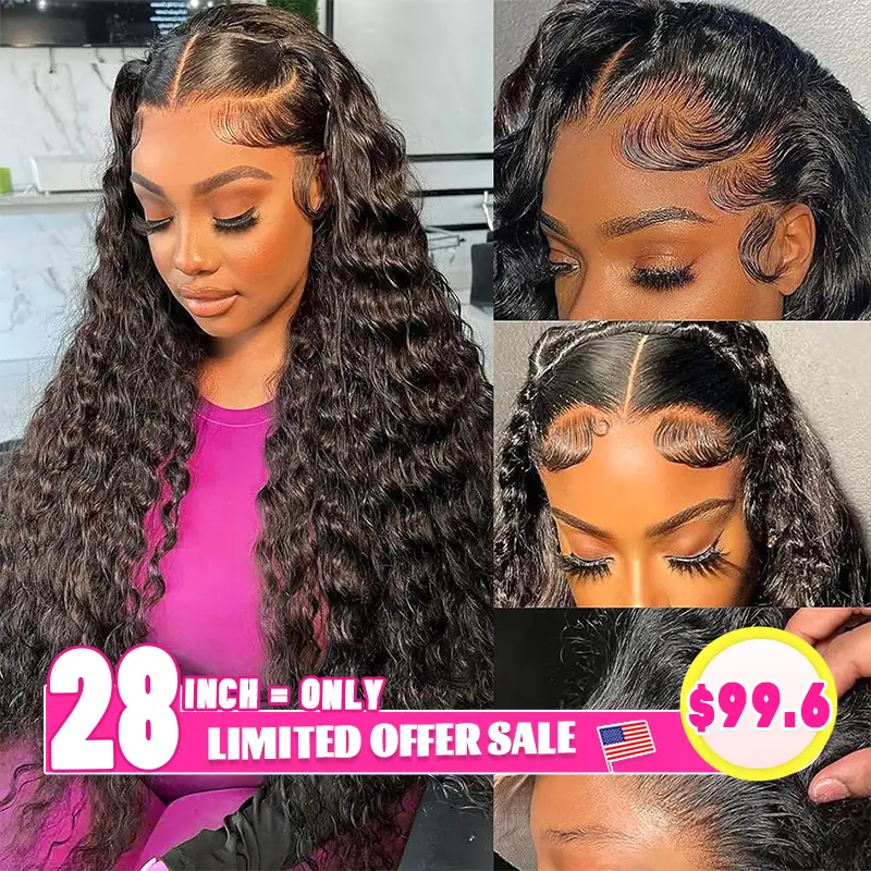 [Clearance Sale] Bling Hair 13x4 13x6 HD Lace Wig Water Wave Human Hair Lace Frontal Wigs HD Lace Human Hair Wigs 180 Density PrePlucked Brazilian Dee