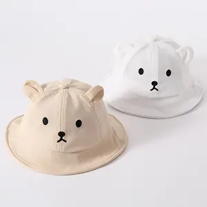 Cute Bear Face Lightweight Summer Bucket Hat - Breathable, Sun Protection, Beige, White, and Brown Polyester Fiber Bucket Hat - Perfect for Daily Wear and Birthday Celebrations, Youth Hat