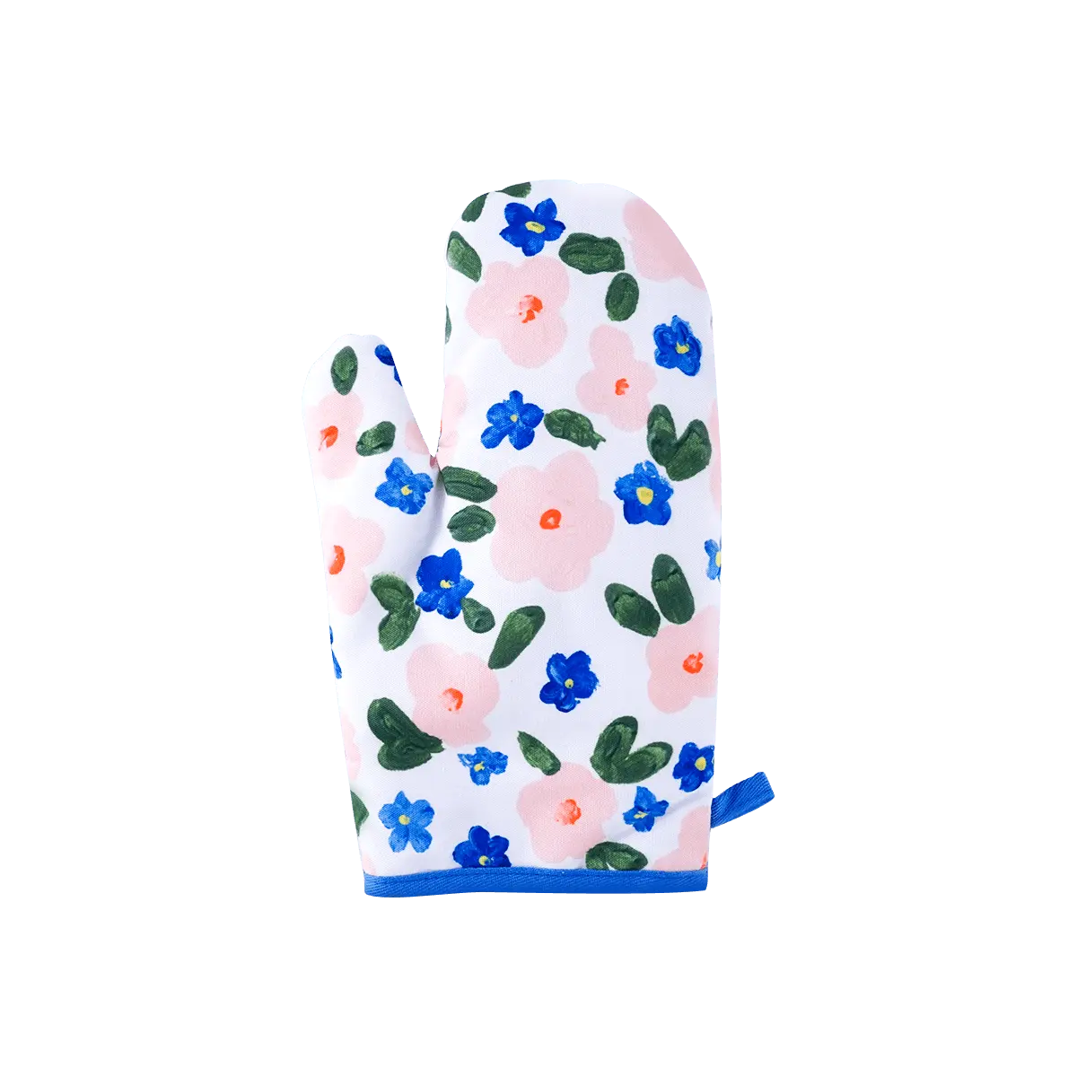 MDZF Extra Thick Heat Resistant Oven Mitts, High Temperature Baking Gloves, Non-Slip Breathable with Hanging Loop, Blue Pink Floral