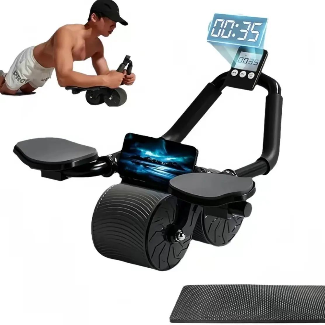 Automatic Rebound Abdominal Trainer with Elbow Rests, Dual-Wheel Design with Timer for Core Workout and Ab Training at Home Gym, Ab Roller Wheel, Core Strengthening, Functional Training Workout, Abs At Home