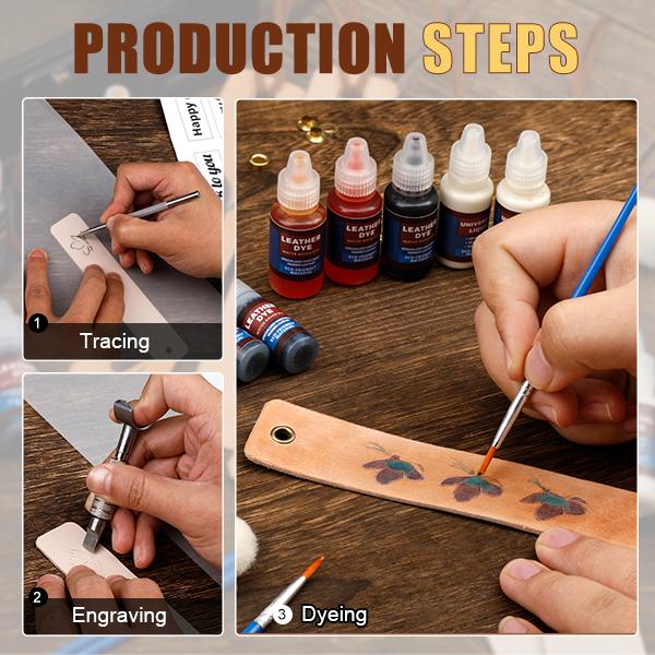 Handmade Leather Bookmark Craft Kit: A professional engraving and dyeing kit designed specifically for beginners, this creative DIY craft project makes the perfect gift for book lovers and craft enthusiasts.