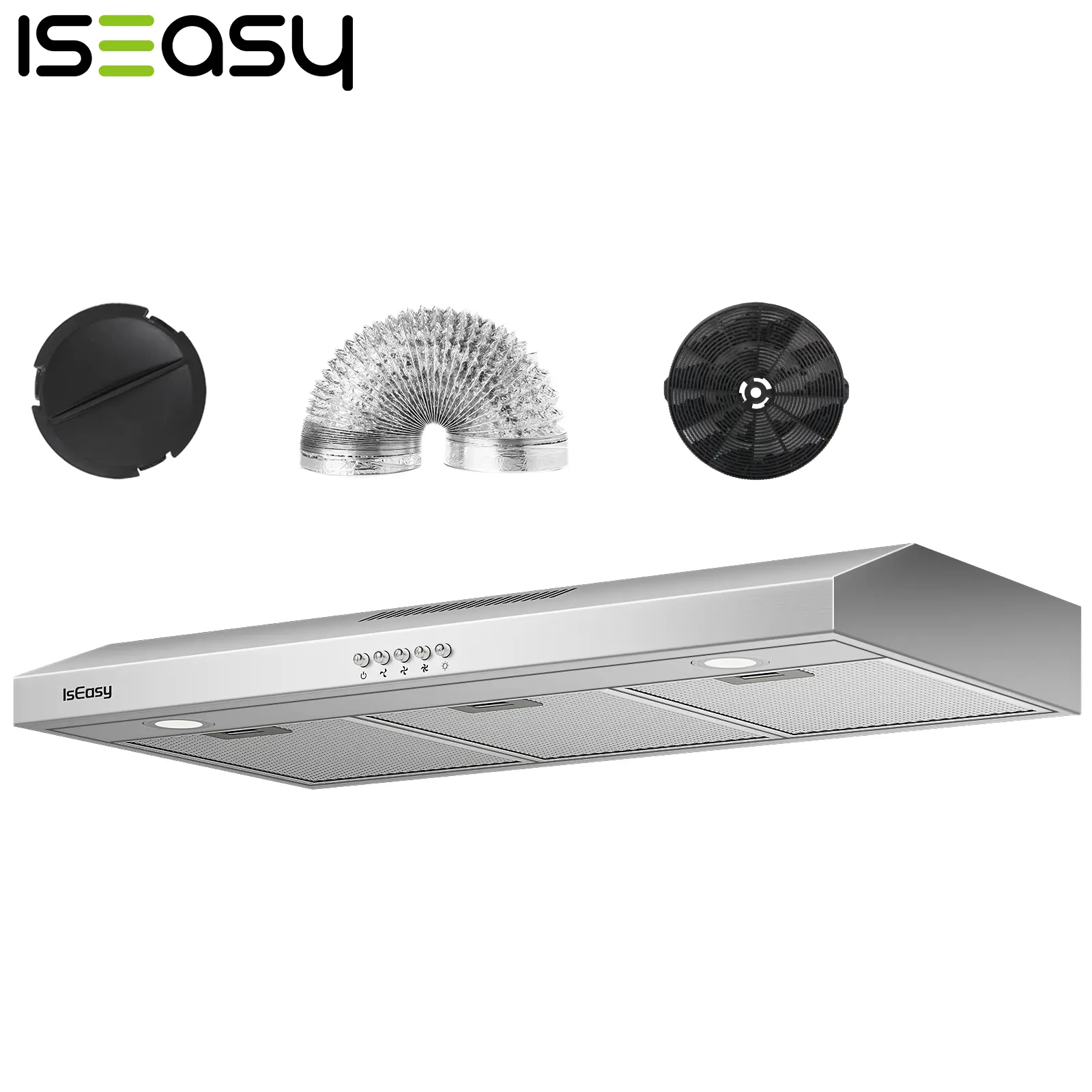 IsEasy Range Hood 36 Inch Kitchen Hood Under Cabinet Ductless Ducted Convertible Slim Stove Vent Hood 36 Inch with 3 Speed Exhaust Fan Stainless Steel Range Hoods