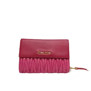 Pre-owned miu miu leather Tote Bags 【DIZ】 Rose Red Wallet Fuchsia Lambskin P226257939