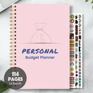 A5 Budget Planner Notebook, Dual Wirebound Ledger, Financial Management Journal, Income Expense Savings Planner, Includes Stickers