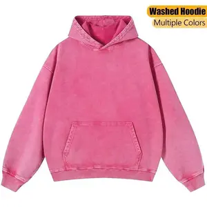 Men's Vintage Acid Wash Oversized Hoodie, Heavyweight Soft Fleece Sweatshirt, Fashion Streetwear Pullover
