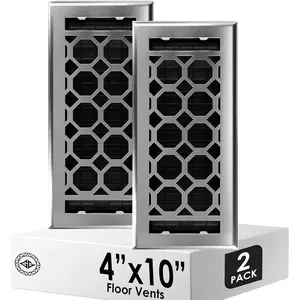 Floor Register 4x10 Vent Cover - 2 Pack - Heavy-Duty Steel, Rustproof & Walkable , Drop-in Install, Adjustable Air   - Decorative Honeycomb Design, Brushed Nickel