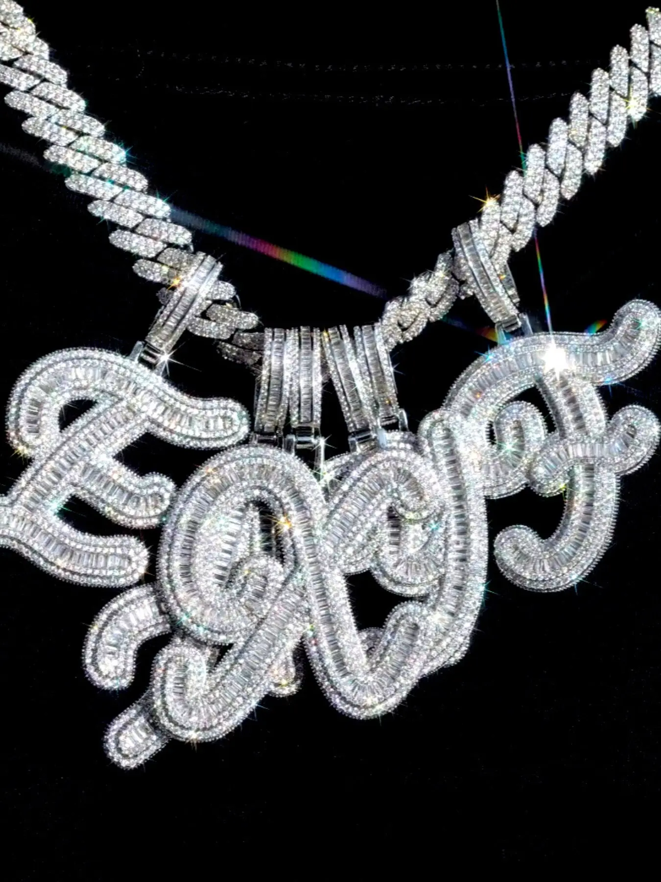 Hip Hop Brass Jewelry 18k Gold Plated A-Z Letter Pendants Alphabet Detail Pendant baguette CZ Diamond Letters with Necklace Unisex Iced Out Jewe