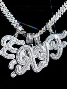 Hip Hop Brass Jewelry 18k Gold Plated A-Z Letter Pendants Alphabet Detail Pendant baguette CZ Diamond Letters with Necklace Unisex Iced Out Jewe