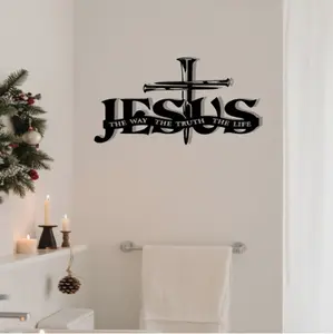 Jesus Cross Metal Wall Art - "The Way, The Truth, The Life" Christian Decor for Bedroom, Living Room, Bathroom, & Kitchen | Rustproof, Waterproof, Fade-Resistant Metal Sign