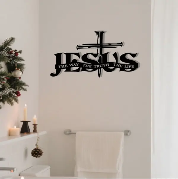 Jesus Cross Metal Wall Art - "The Way, The Truth, The Life" Christian Decor for Bedroom, Living Room, Bathroom, & Kitchen | Rustproof, Waterproof, Fade-Resistant Metal Sign