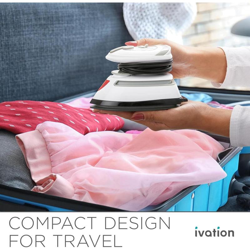 Ivation Travel Steam Iron, Dual Voltage Travel Iron & Clothes Steamer with Nonstick Soleplate & More