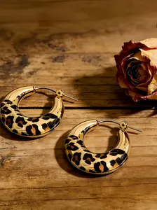 Vintage Leopard Print Thick Ring Earrings, Crescent Dangle Earrings, Fade-Resistant Fashion Jewelry for Girls
