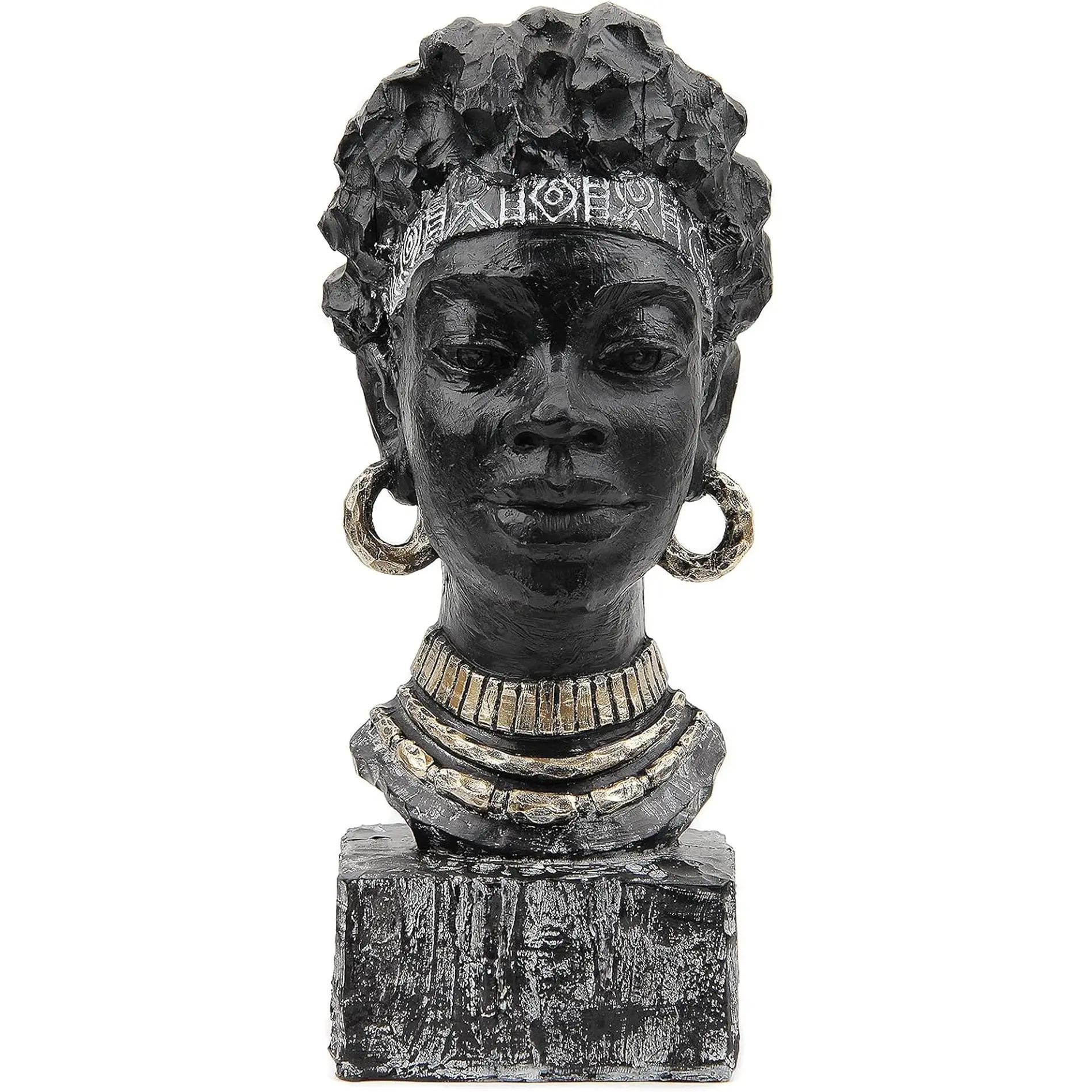 Leekung African Statues and Sculptures for Home Decor,African Figurines Head Statue Decorations for Home,African Art Sculptures Woman Statue Decor for Living Room Antique Black Color