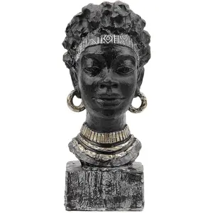 Leekung African Statues and Sculptures for Home Decor,African Figurines Head Statue Decorations for Home,African Art Sculptures Woman Statue Decor for Living Room Antique Black Color