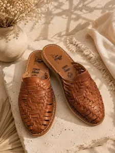 Tan Leather Huarache Mules, Mexican Sandals for Women, Handmade Artisan Shoes, Slip On Leather Sandals, Boho Sandals, Gift for Her