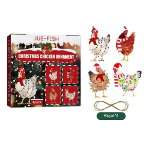 Christmas Chicken Ornaments - Scarf-Wearing Chick Decor Set - Festive Home & Tree Decorations - Holiday Party Supplies - 4-Piece Set tacky  christmas