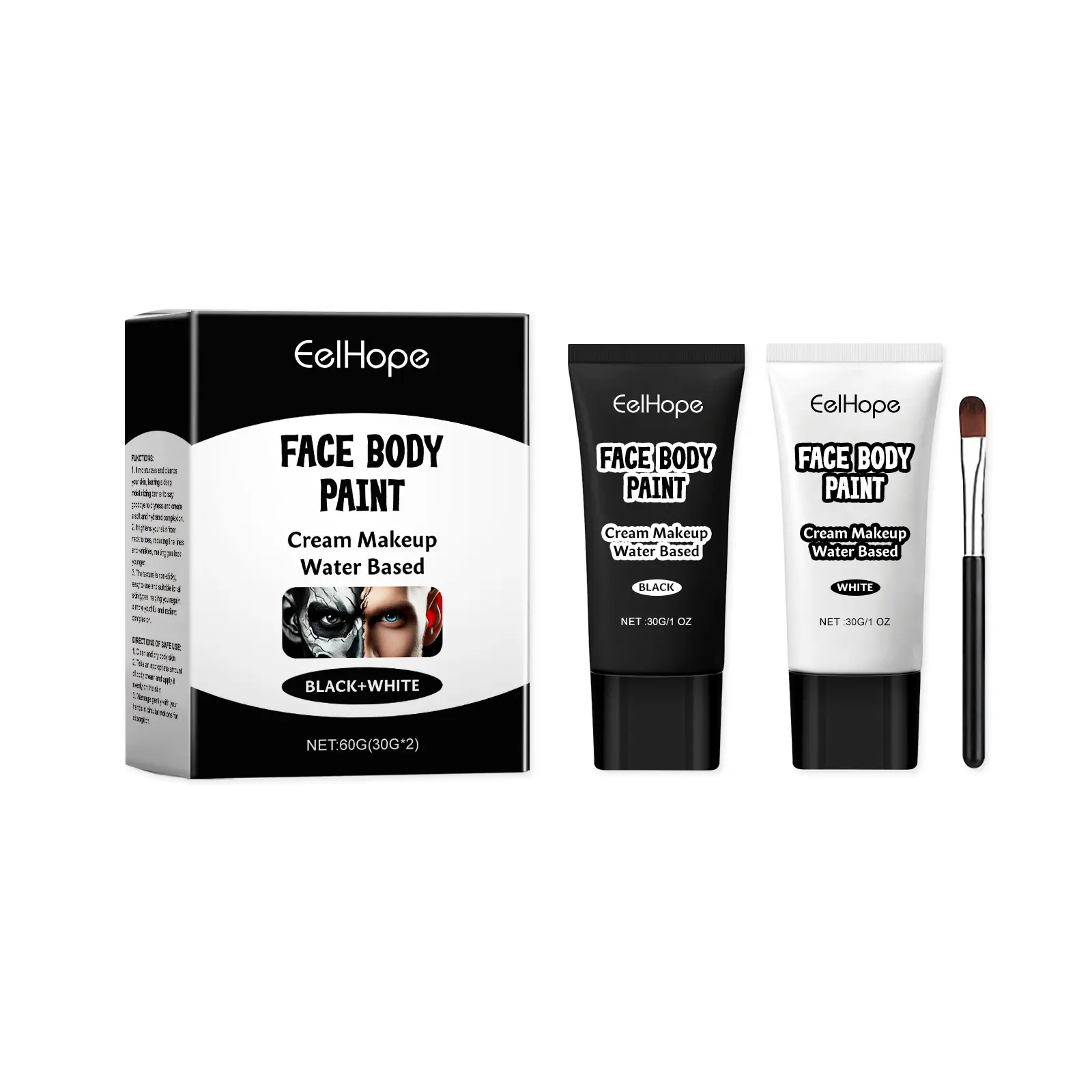 Halloween Black and White Face Paint Cream - Face Body Makeup - Easily Covers Skin for Clown Makeup Effects