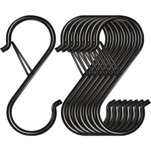 8 Pack S Hooks for Hanging, 3.5 inch Heavy Duty Metal S Hooks with Safety Buckle S Shaped Hooks Pot Rack Closet Hooks for Hanging Plants, Clothes, Kitchen Utensil, Pots, Pans, Bags (Black)